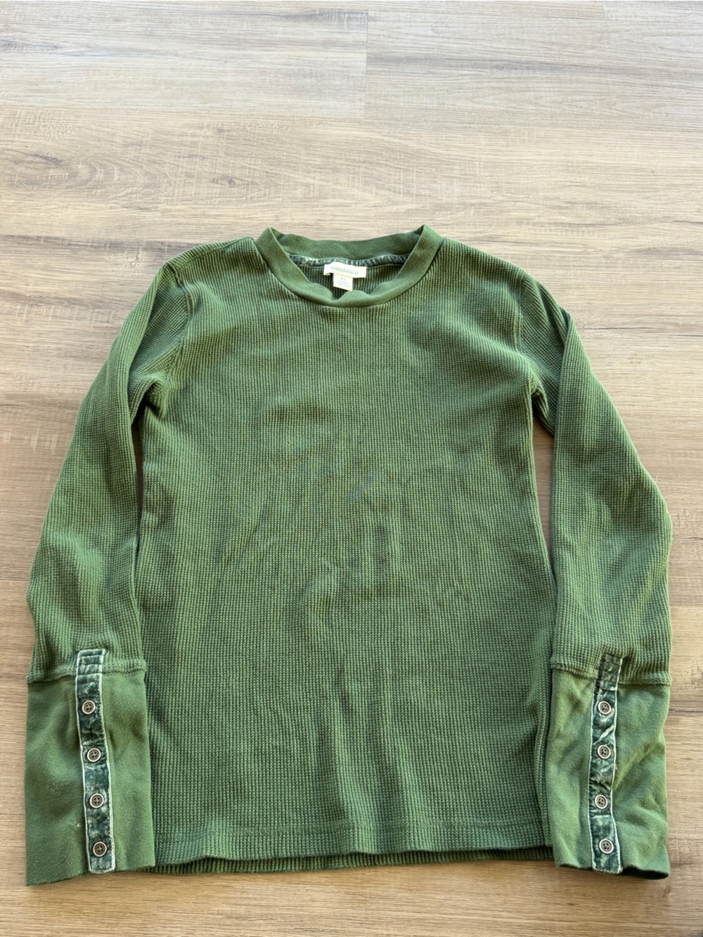 Sundance Olive Green waffle Long-Sleeve with velvet detailed cuffs